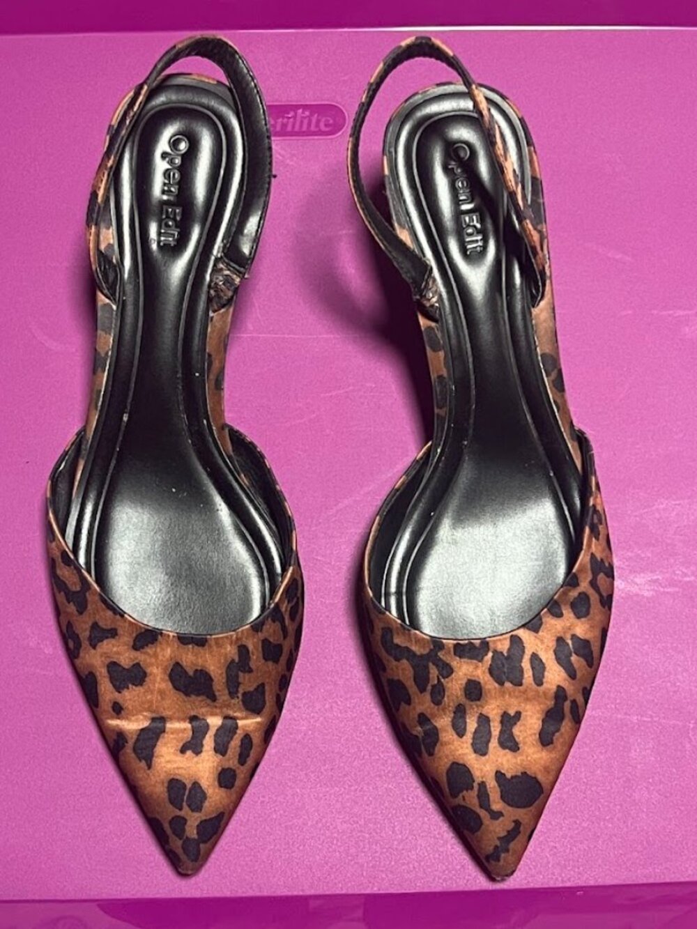 Open Edit SZ 8.5 Animal Print Pointed Toe Slingback Heels Y2K Femme Fatale